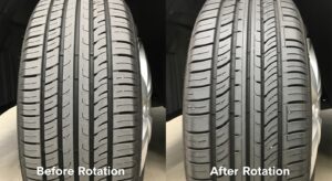 Tire wear comparison before and after rotation
