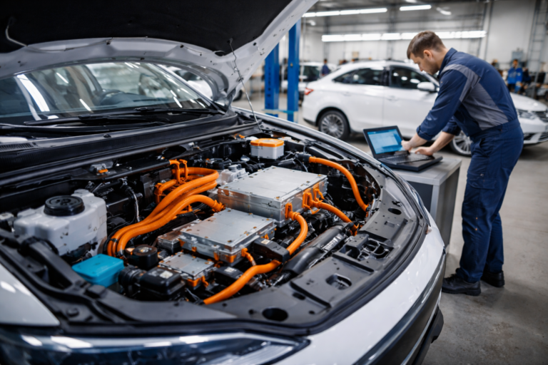 Electric vehicle maintenance in progress