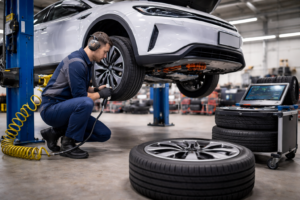 Electric vehicle tire service in action